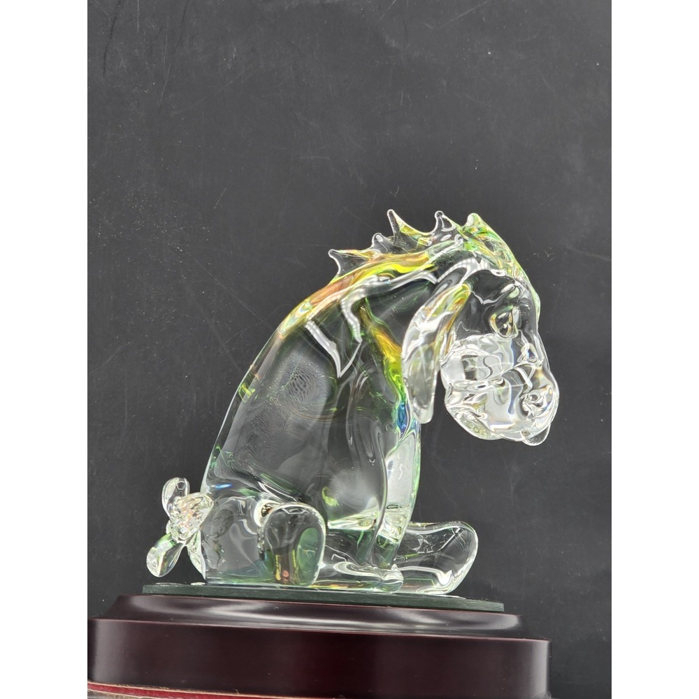 Disney's Winnie The Pooh " Eeyore" Glass Figurine Mirror Wood‎ Base 4.5" Arribas - Picture 7 of 16